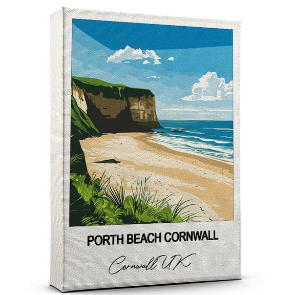 Porth Beach Cornwall Travel Art Canvas Modern Wall Art Inspired by Cornwall UK Canvas Great Gift for Travel Lovers Ready to Hang