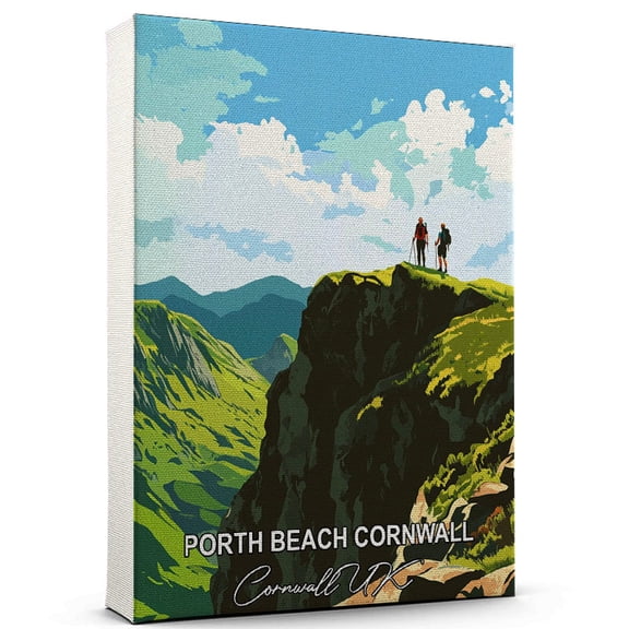 Porth Beach Cornwall Travel Canvas Wall Art Cornwall UK Canvas A Scenic Artwork That Evokes Calmness, Wanderlust, and Connection with the World