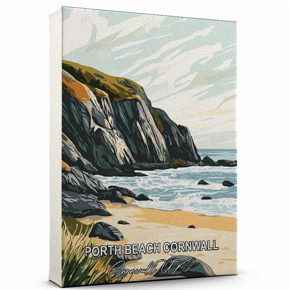Porth Beach Cornwall Travel Canvas Wall Art Cornwall UK Canvas Travel-Inspired Scene That Brings Peace, Color, and Culture Into Your Space