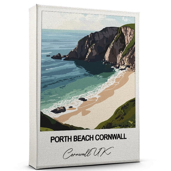 Porth Beach Cornwall Travel Canvas Wall Art Nature-Inspired Travel Decor with Scenic Views Cornwall UK Canvas Wall Print A Captivating Gift for Adventure Seekers