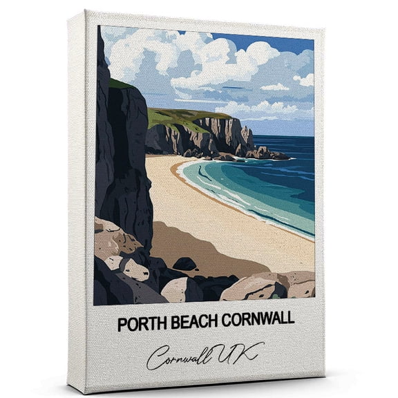 Porth Beach Cornwall Travel Wall Art Cornwall UK Canvas Travel Wall Decor with Timeless Appeal A Special Gift for Loved Ones