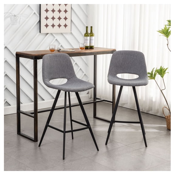 Porth Fabric Kitchen 28.25" Counter Height Stools, Set of 2, Gray
