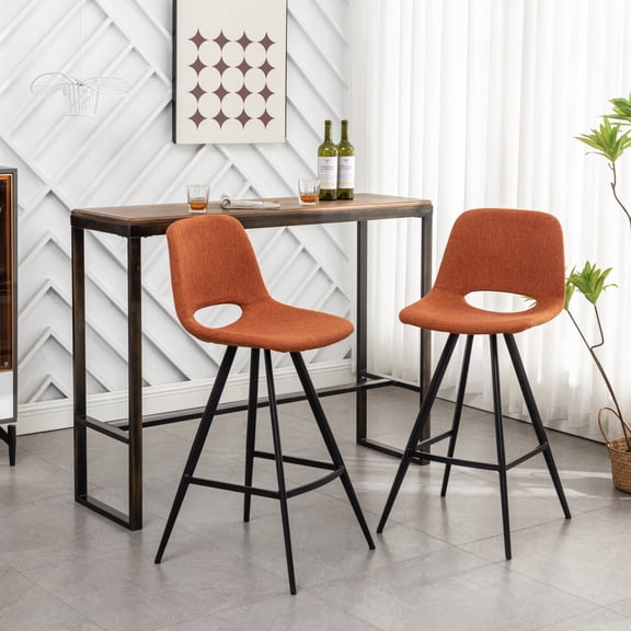 Porth Fabric Kitchen Counter Height Stools Set of 2, Orange