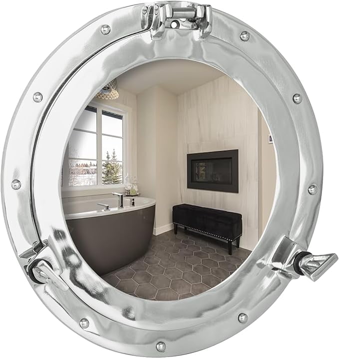 20-Inch Silver Nickel Aluminum Nautical Porthole Mirror