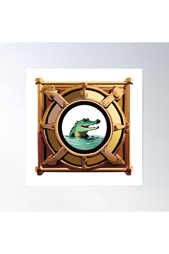 Porthole Of A Dangerous Croc Poster Wall Art, Modern Wall Decor For Living Room Bedroom, 30x30 UNFRAMED