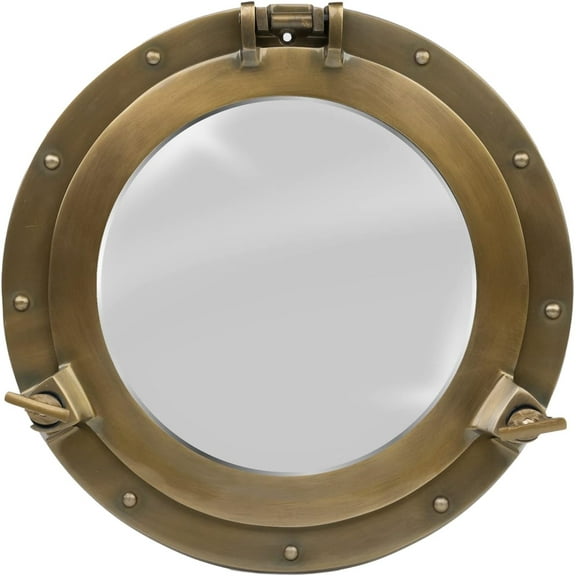 Porthole Window - 17 Inch Brass Finish | Nautical Wall Décor for Bathroom and Bedroom | Antique Wall Mounted Aluminium and Steel Alloy Vintage Port Hole Window Décor