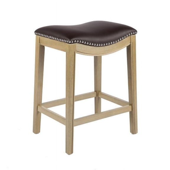 Porthos Home Acton Counter Stool With Sturdy Rubberwood Legs, Nailhead Trimming, PU Leather Upholstery And Backless Space-saving Design (For Bar Counters And Kitchen Islands)