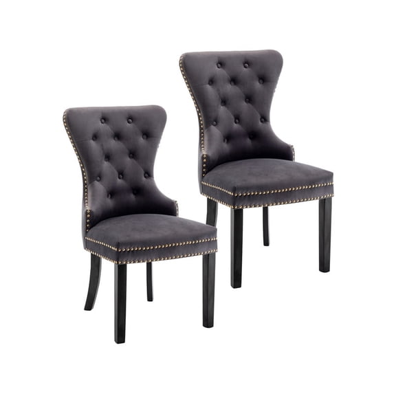 Porthos Home Caja Tufted Velvet Dining Chairs with Rubberwood Legs (Set of 2)