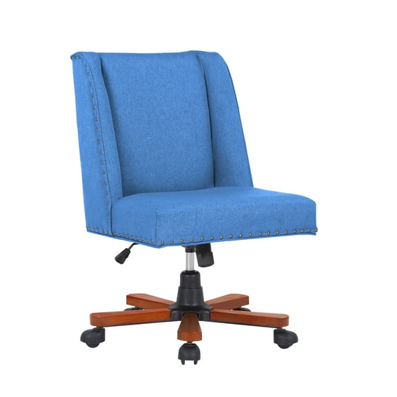 Porthos Home Hanzo Swivel Office Chair With Instant Adjustable Height, Mini Wingback Design, Studded Trimmings, Fabric Upholstery And Wooden Base (Ideal For Home Studios And Small Offices)