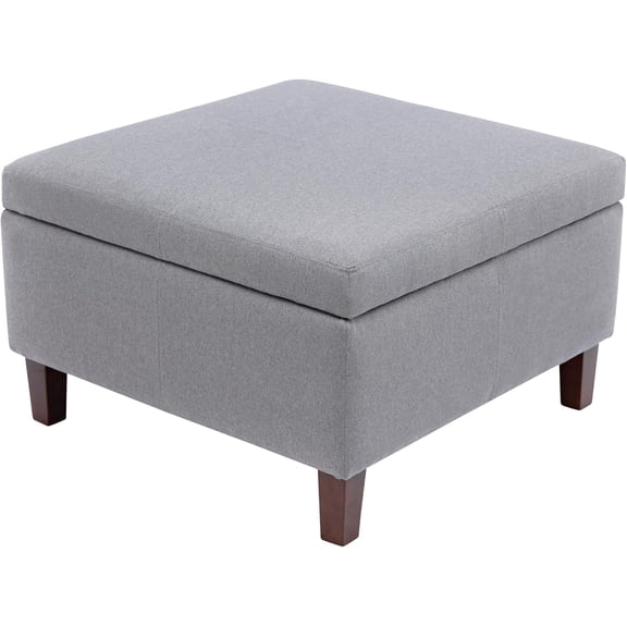 Storage Ottoman with Flip-Up Hinged Top, Fabric Upholstery & Rubberwood Legs - Versatile as Coffee Table, Footrest or Storage Box for Home