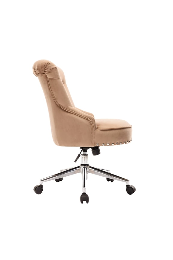 Jaron Office Chair With Tufted Wingback, Nail Head Trim, Adjustable Height, 360° Swivel And Velvet Upholstery (Stationary Footers And Roller Caster Wheels Included)