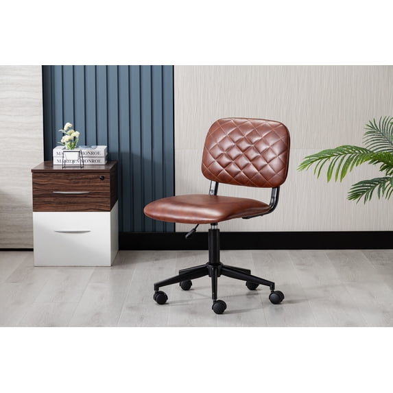 Porthos Home Kato Swivel Office Chair With PU Leather Upholstery, Low Back, Instant Adjustable Height And Durable Roller Caster Wheels (Armless Design Is Suitable For Small Offices And Home Studios)