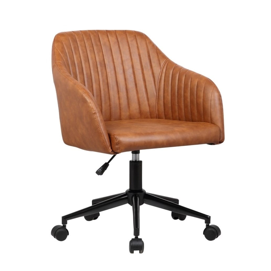 Porthos Home Madison Office Desk Chair, Tufted PU Leather Upholstery Brown