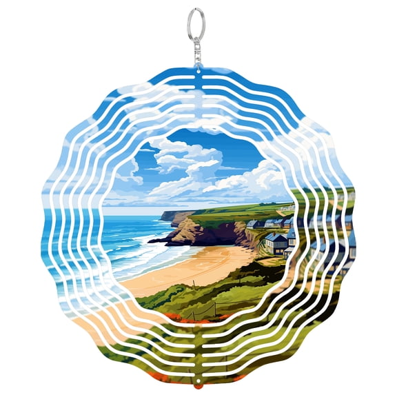 Porthtowan Beach 3D Wind Spinner Stainless Steel Kinetic Art Garden Decor Cornwall Surf Gift