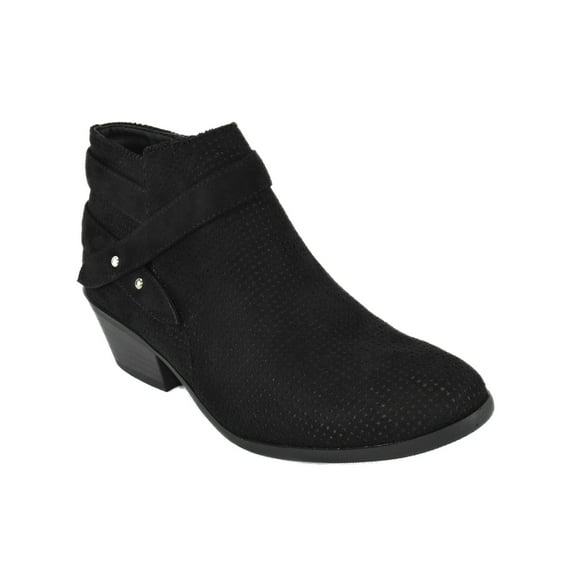 Portia Black Suede Soda Women Ankle Boots Small Short Heel Booties Buckled Side Zipper