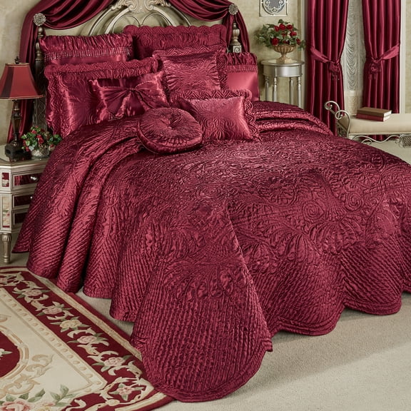 Portia Polyester Satin Handcrafted Bedding, 3-Pc Ruby Red Full Quilted Bedspread Set