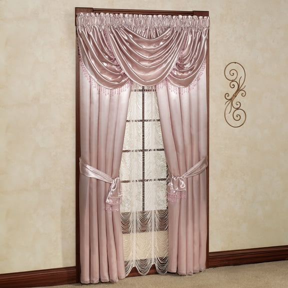 Portia Polyester Satin Window Treatment, Rose Quartz Waterfall Valances - 96L Curtains Set