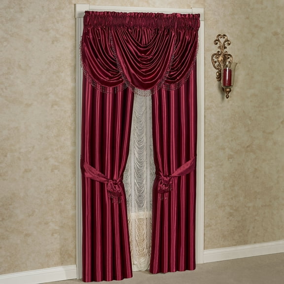 Portia Polyester Satin Window Treatment, Ruby Waterfall Valances and 84L Wide Curtains Set