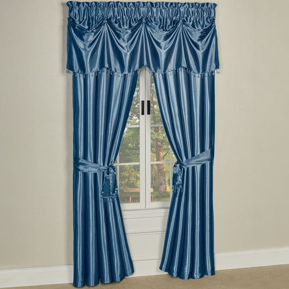 Portia Polyester Satin Window Treatment, Sapphire Tuck Valance and 84L Wide Curtains Set