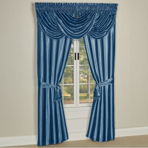 Portia Polyester Satin Window Treatment Sapphire Waterfall Valances- 84L Wide Curtains Set