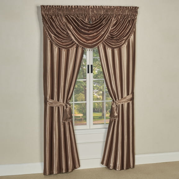Portia Polyester Satin Window Treatment, Smoky Topaz Waterfall Valances - 96L Curtains Set