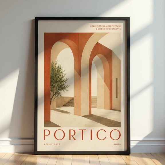 Portico Architectural Mediterranean Arch Wall Art Minimalist Architecture Print Modern Italian Design Artwork Terracotta Arch, Unframed Paper Print