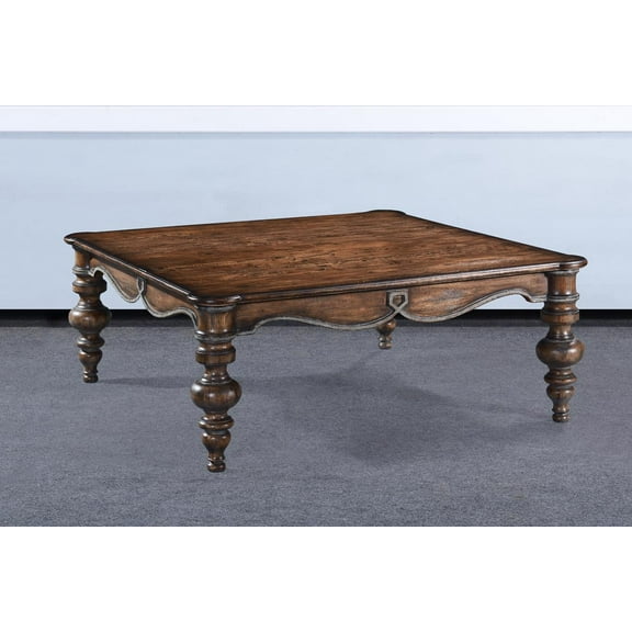 Portico Coffee Table with Rustic Pecan Finish-Solid Wood