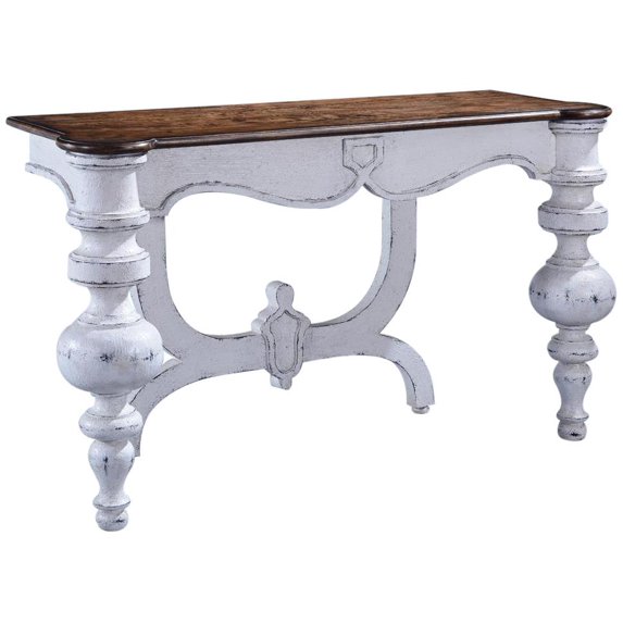 Portico Console Table | Antique White and Pecan Top