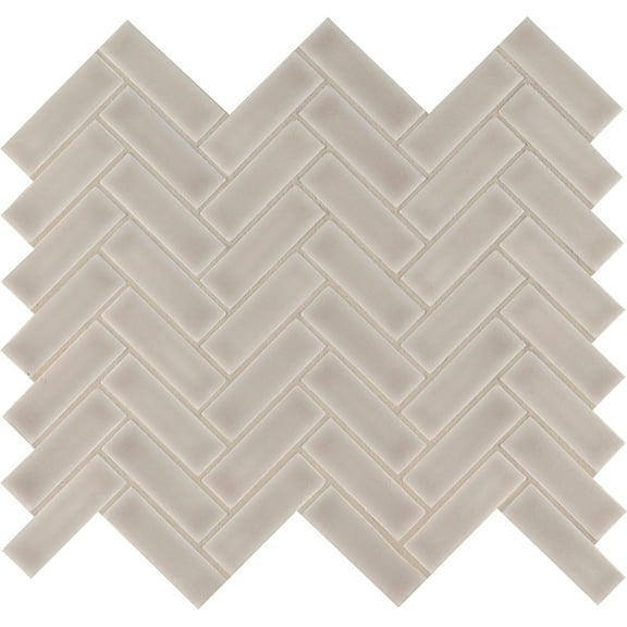 Portico Pearl Herringbone 11.3 in. x 12.56 in. x 8 mm Glossy Ceramic Mesh-Mounted Mosaic Tile (9.86 sq. ft. / case)
