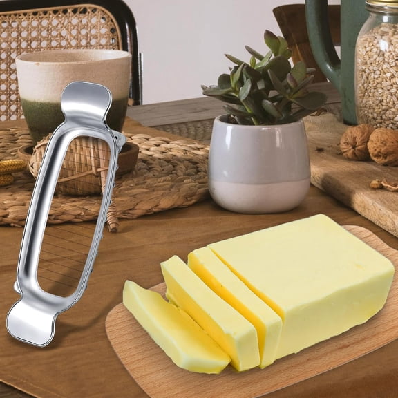 Portion Control Butter Slicer Cutter, Stainless Steel Metal Wire Cheese Cutter Slicer with Grips Portable Handheld Butter Cutter Kitchen Slicing Tool for Eggs, Fruit, Baking, Soft Solid Foods
