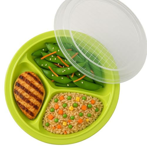 Portion Control Lunch Container with Lid – Travel Food Storage for Meal Prep,Bento Box Style,Divided Microwave Safe Dish (Set of 3)