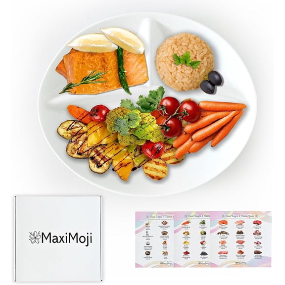 Portion Control Plate for Adults, Divided Plate for Weight loss, Ideal for Bariatric and Diabetic and Healthy Diets, , Durable and Easy to Clean-porcelain