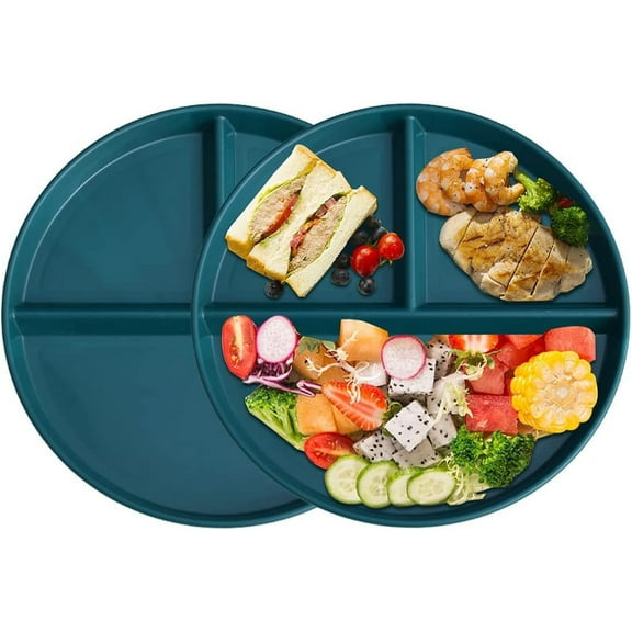 Portion Control Plate For Adults Weight Loss, Round Bariatric Portion Control Plate, Reusable Wheat Straw Divided Plate With 3 Compartments, Dishwasher & Microwave Safe (2 Pcs)