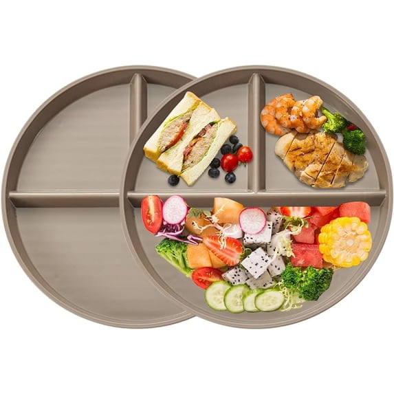 Portion Control Plate For Adults Weight Loss, Round Bariatric Portion Control Plate, Reusable Wheat Straw Divided Plate With 3 Compartments, Dishwasher & Microwave Safe (2Pcs)