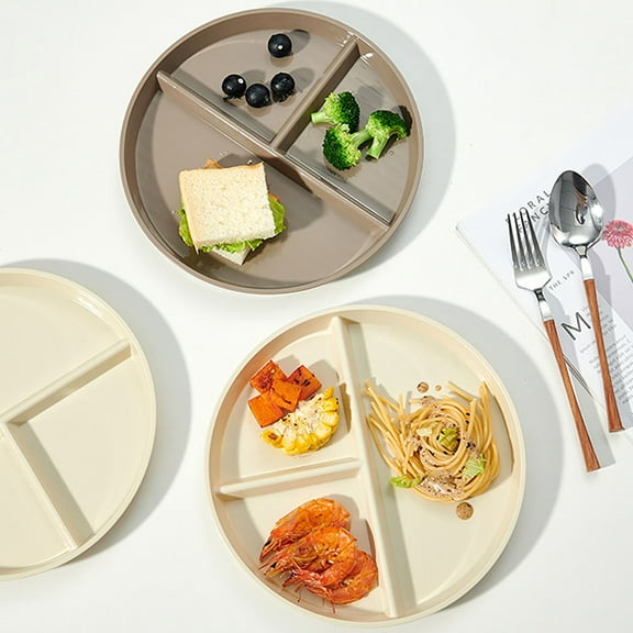Portion Control Plate Basdi Reusable Wheat Divided Plate with 3 Compartments - Round Bariatric Dinnerware for Adults, Microwave & Dishwasher Safe, Portion Control for Healthy Eating
