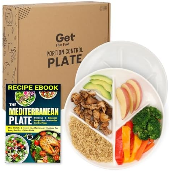 Portion Control Plate (Porcelain) Set of 2, 9.3 Inch Divided Portion Plates for Weight Loss Adults, Divided Dinner Plates for Adults, Healthy plates for adults, My plate for Weight Watchers$$