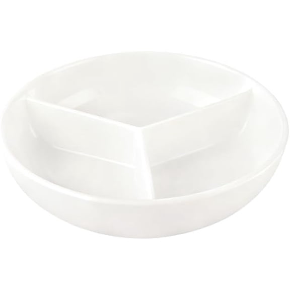 Portion Control Plate for Weight Loss & Healthy Eating, 7-Inch 3-Compartment Divided Ceramic Plate, Microwave & Dishwasher Safe Anti-Soggy Bowl for Cereal, Salad, Ice Cream (White)