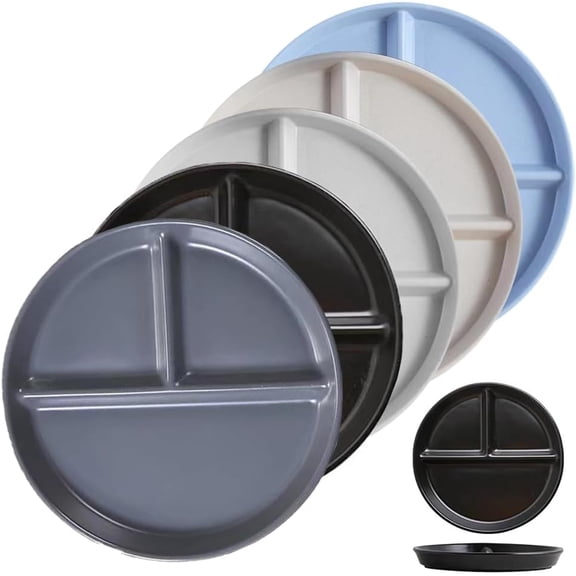 Portion Control Plate for Balanced Eating (5 Pack), 9" Unbreakable Divided Plates,3 Compartment Plates, Reusable Plastic Plates,Weight Loss, BPA Free