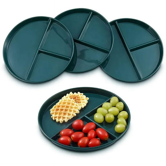 Portion Control Plates 10 Inch (4 Pack) Divided Plate Adults Plastic 3 Compartment Dinner Plate Perfect for Bariatric Diet Weight