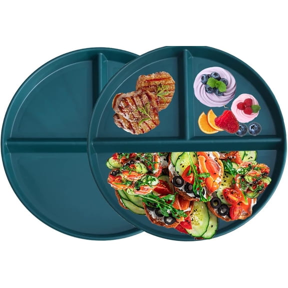 Portion Control Plates 9 Inch 4 Pack, Unbreakable Divided Plate for Kids Adults, 3 Compartment Plates Reusable Plastic Portion Control Plates Dishwasher & Microwave Safe…