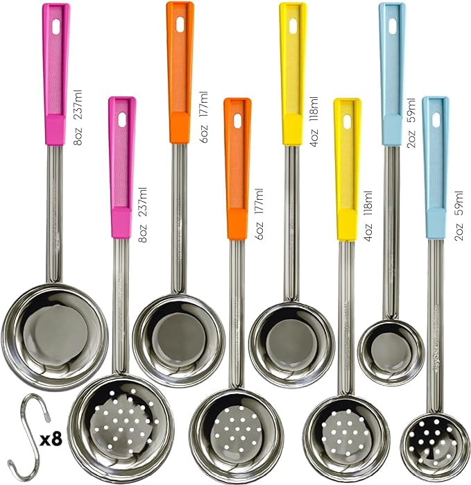 Eastwood 2 Oz Solid Stainless Steel Ladle – Blue Handle, 2-Pack – Flat Portion Ladoon