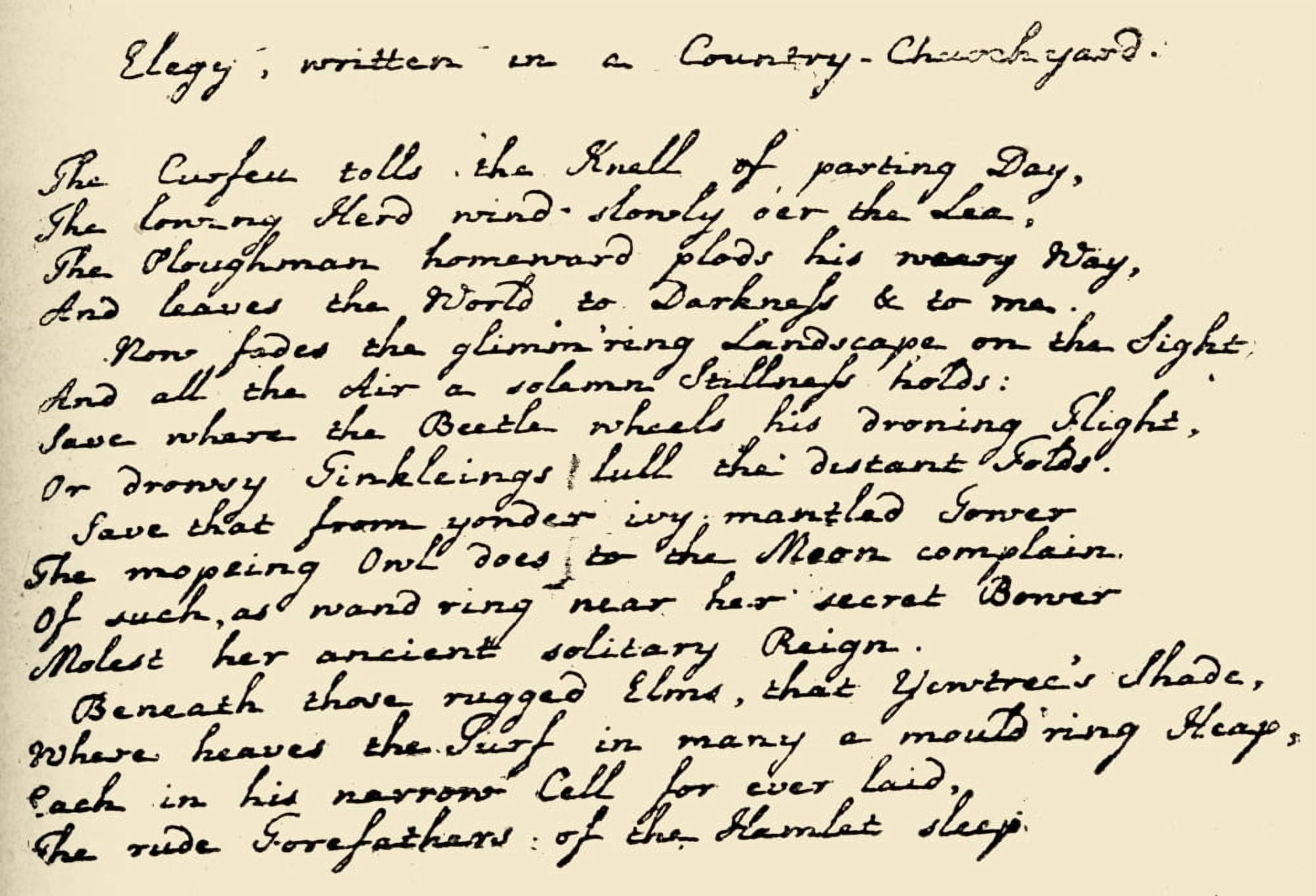 Portion Of Grays Elegy In The Poets Handwriting Thomas Gray 1716-1771 Canvas Art - Ken Welsh Design Pics (36 x 24)