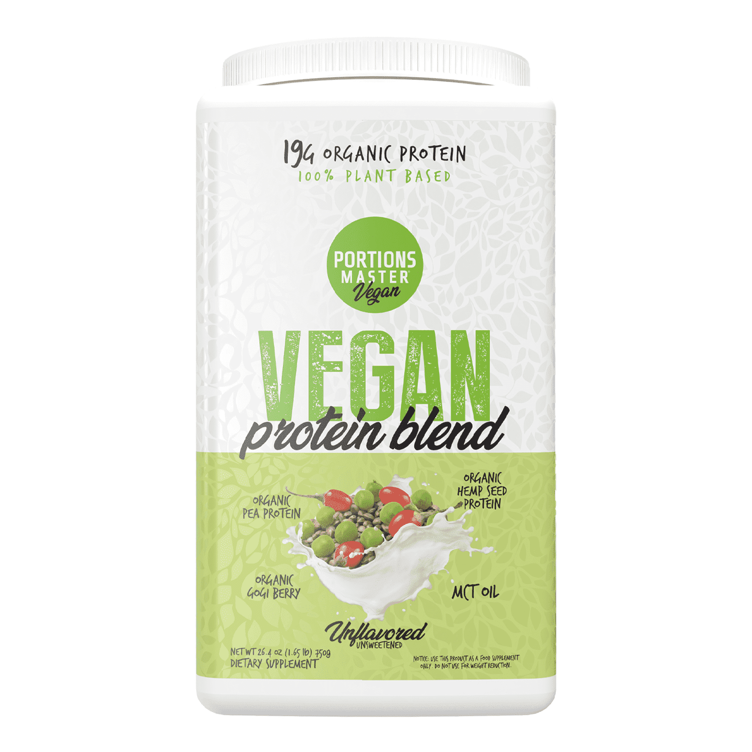 Portions Master Vegan Protein Blend Powder, Plant-Based, Gluten-Free, Dairy-Free (Vanilla 750g) (Unflavored 750g)
