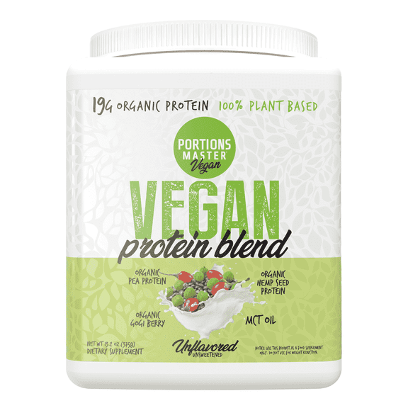Portions Master Vegan Protein Blend Powder, Plant-Based, Gluten-Free, Dairy-Free (Unflavored 375g)