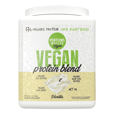 Portions Master Vegan Protein Blend Powder, Plant-Based, Gluten-Free, Dairy-Free (Vanilla 375)