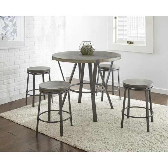 Portland 5 Piece Counter Height Dining Set in Gray and Brown
