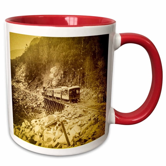 3drose, Portland and Ogdensburg Railroad Train on Trestle White Mountains, 11oz Two-tone Red Mug