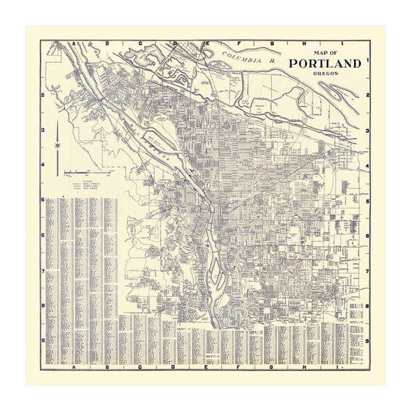 Portland Art, 1920 Vintage Map of Portland Oregon, OR History Wall Decor Gift, Old Portland Map - 42" x 42" Unframed Print