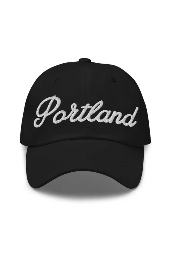 Portland Baseball Cap Portland Dad Hat Bold Script Oregon OR Hat Embroidered Souvenir Gift Black