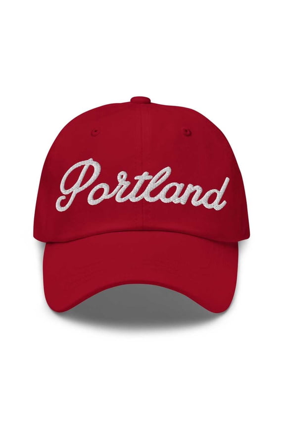 Portland Baseball Cap Portland Dad Hat Bold Script Oregon OR Hat Embroidered Souvenir Gift Cranberry